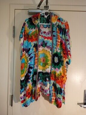Twig & Arrow Hooded Kimono Cardigan OS Multicolor Tie Dye Floral Boho Duster